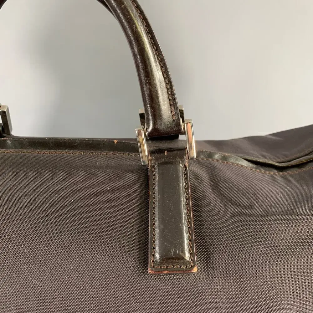 GUCCI Brown Leather Trim Nylon Weekender Bags & Leather Goods